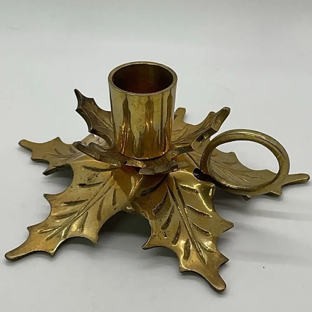 Brass Holly Candle Holder